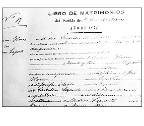 Acta de Matrimonio de Román Ramón Ibarra con Catalina Laporte Mignaqui 26/3/1874 - Parroquia Santa Rosa del Bragado