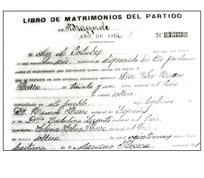 Acta de Matrimonio de José Ramón Ibarra con Elina Elisa Ibarra Herrera 10/10/1906 - Parroquia Santa Rosa del Bragado.