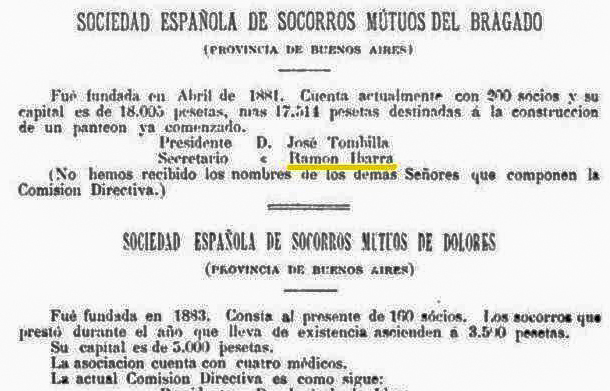 Sociedad Española de Socorros Mutuos de Bragado. Secretario Ramon Ibarra